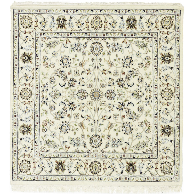Tapis oriental floral en laine Indo-Nain, Carré 4 pi x 4 pi 2 po