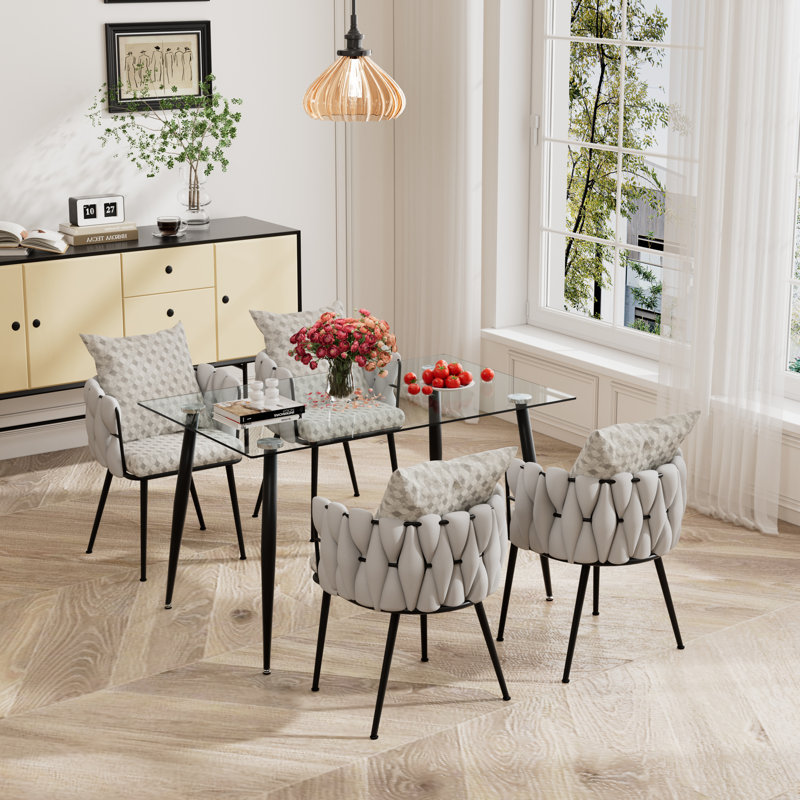 Ensemble de salle à manger 5 pièces en verre, Beige
