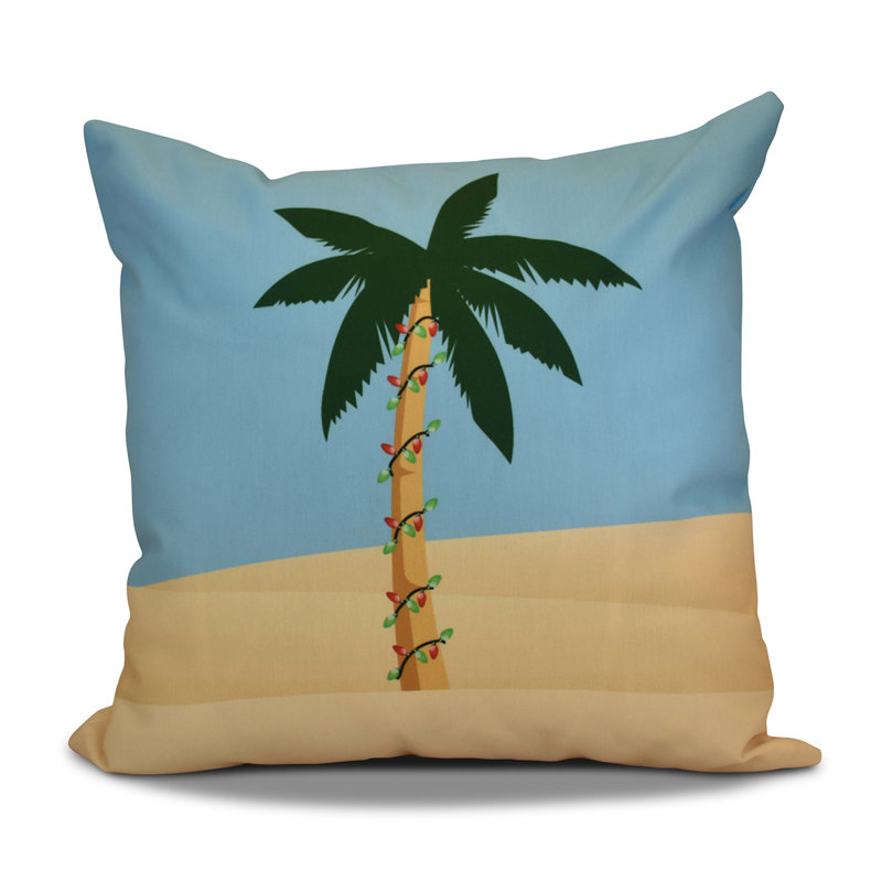 Coastal Christmas Outdoor Reversible Throw Pillow, 16" H x 16" W, Blue
