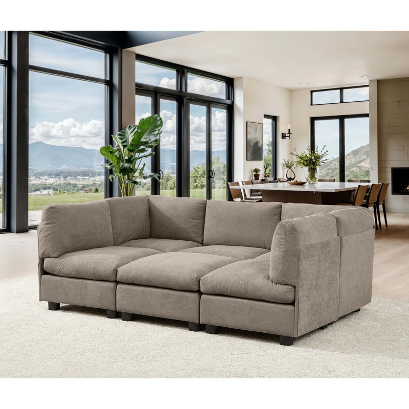 Canapé modulaire réversible de 124 po de largeur, Polyester brun