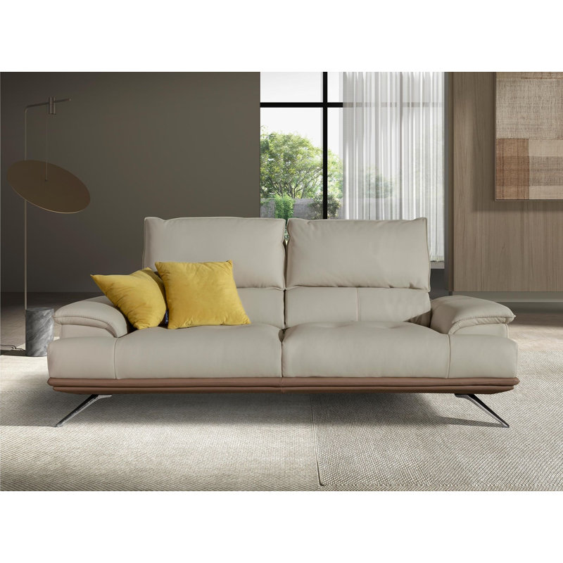 Grey taupe leather  sofa, 117cm H x 222cm W x 104cm D, 3