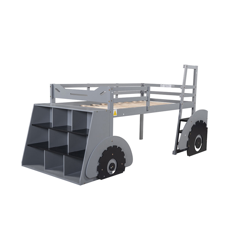 Lit pour enfant en bois massif Abrom, gris