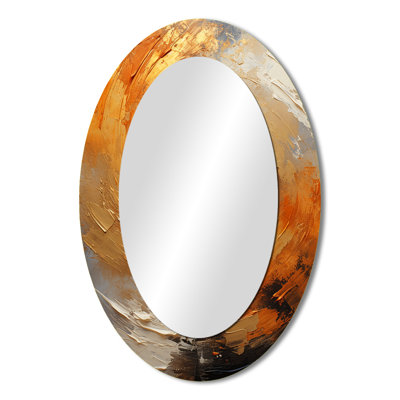 Gold Orange Desert Mirage Spiral - Large Oval Wall Mirror On Metal