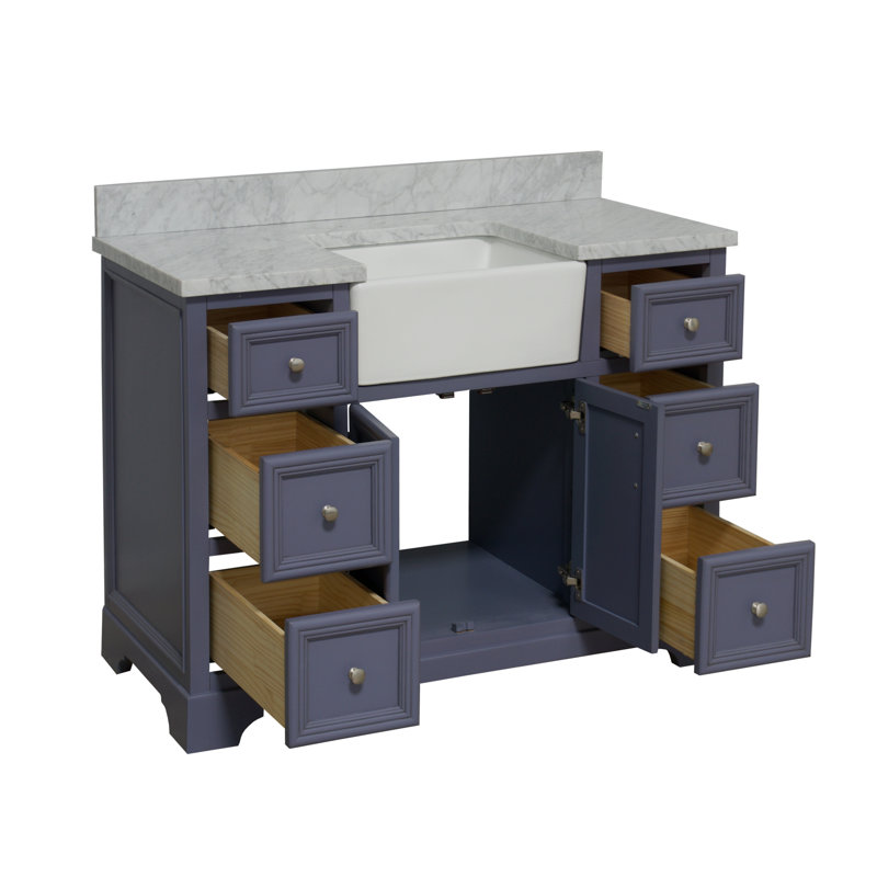 Emiliano 48'' Single Bathroom Vanity with Top, Carrara Marble, Powder Gray