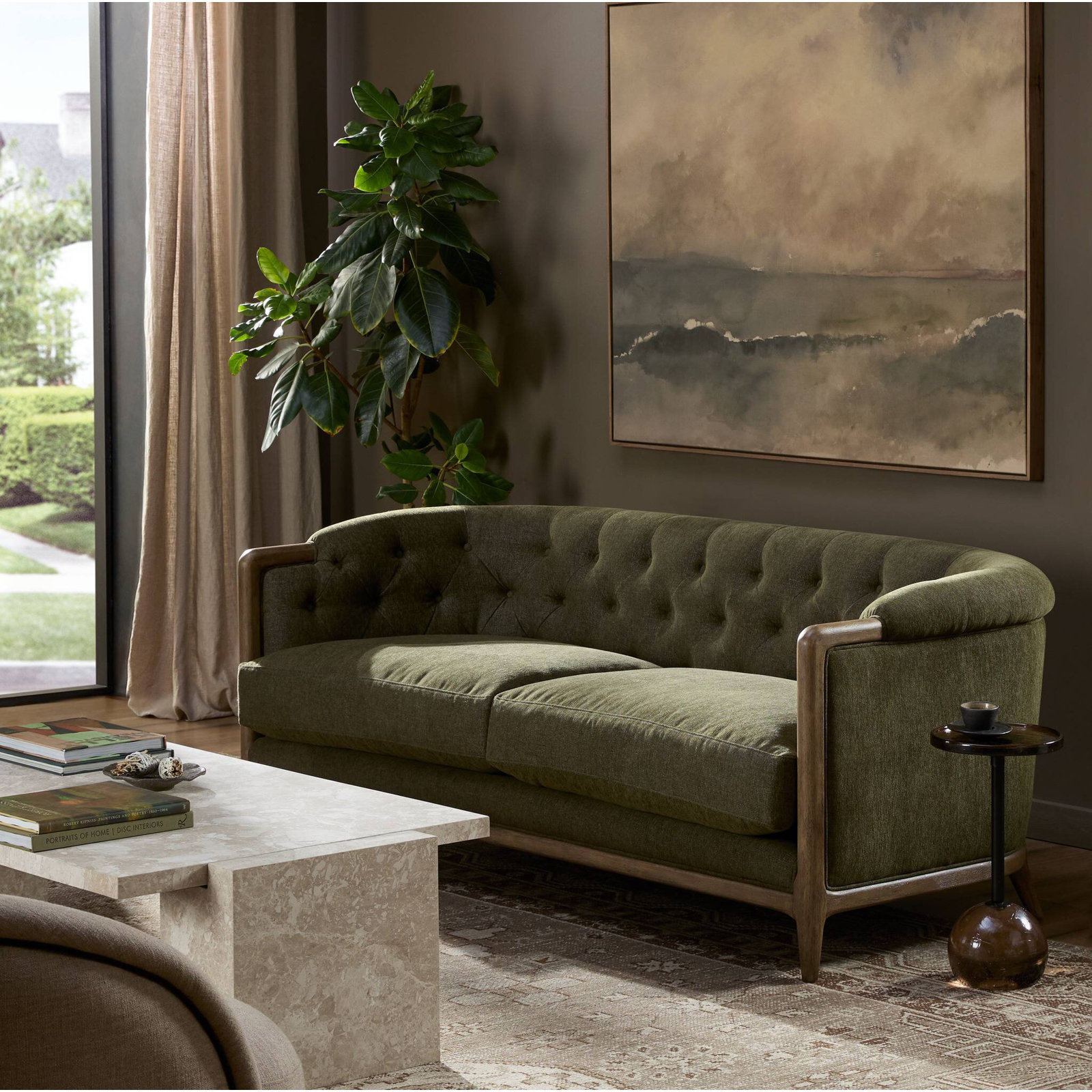 Colten Rolled Arm Sofa, 29.75" H x 78" W x 36" D, Sutton Olive