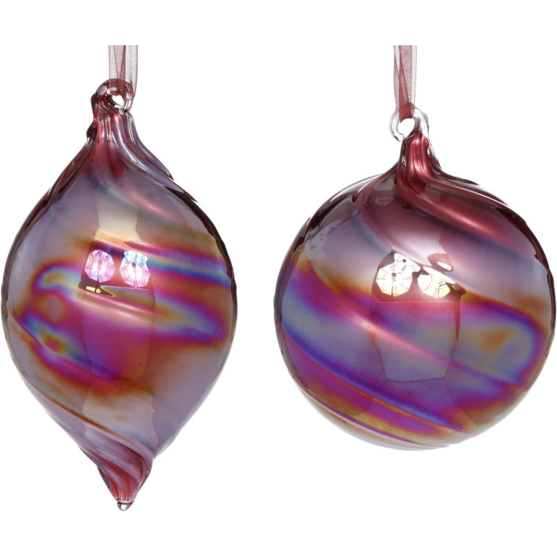Swirl Teardrop Ball Ornament - 4 Inches Set Of 6, Red/Pink/Purple