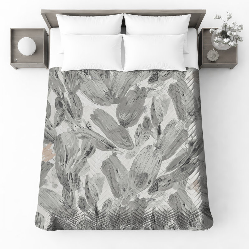 Monochrome Cactus Pattern Bedding Cactus Bedspread Botanical, Full / Double