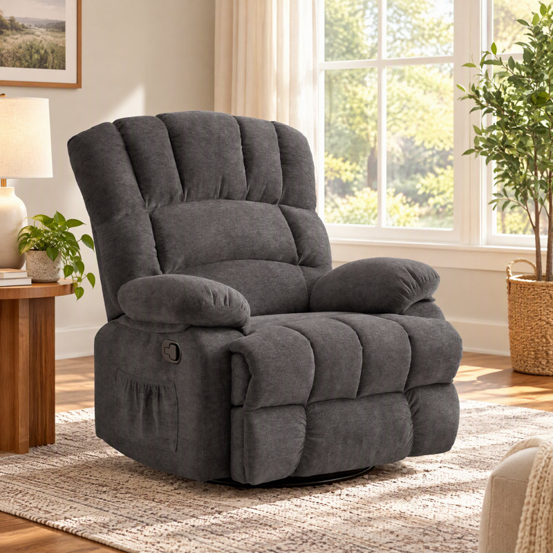 Breasha 39.7" Wide Manual Upholstered Swivel Rocker Recliner, Gray Chenille