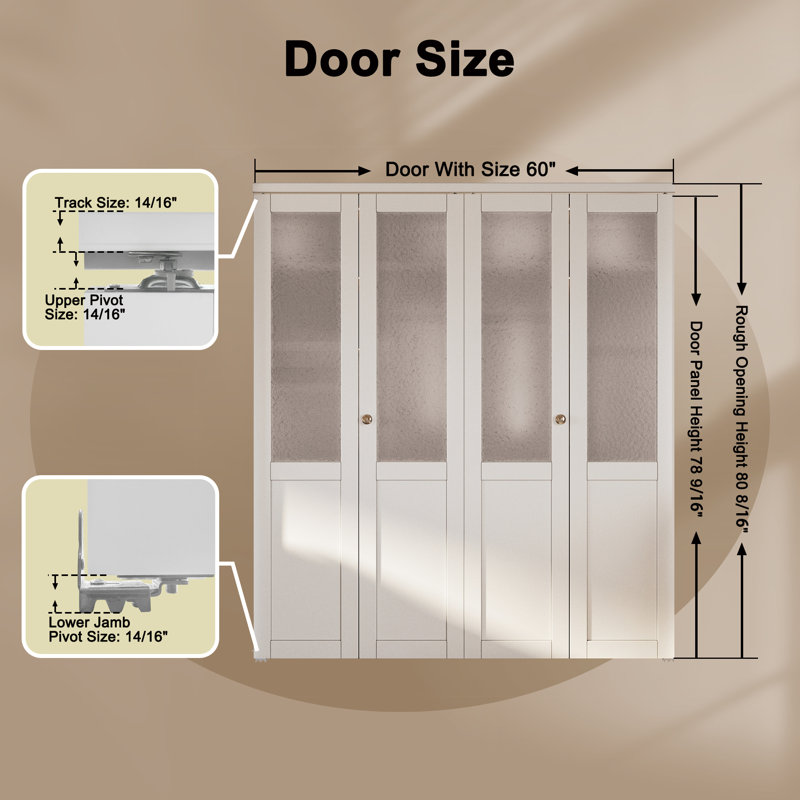Porte pliante double en verre et en bois manufacturé avec trousse de quincaillerie, 60 po x 80 po
