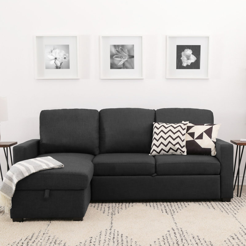 Maumelle Pull-Out Sleeper Sectional, Dark Gray Polyester