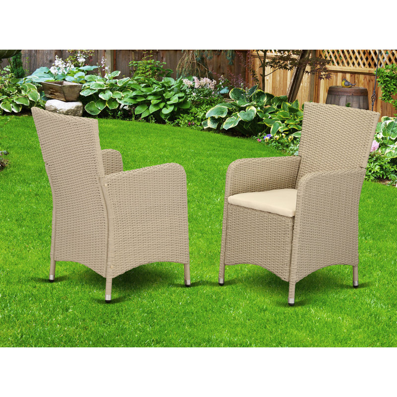 Ensemble de 2 chaises bistro en osier avec coussin Luneburg, Crème