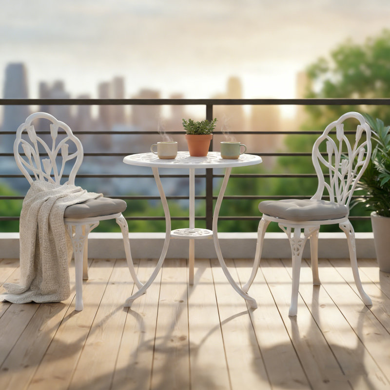 Modern 3-piece Outdoor Bistro Set With Chairs And Table, White