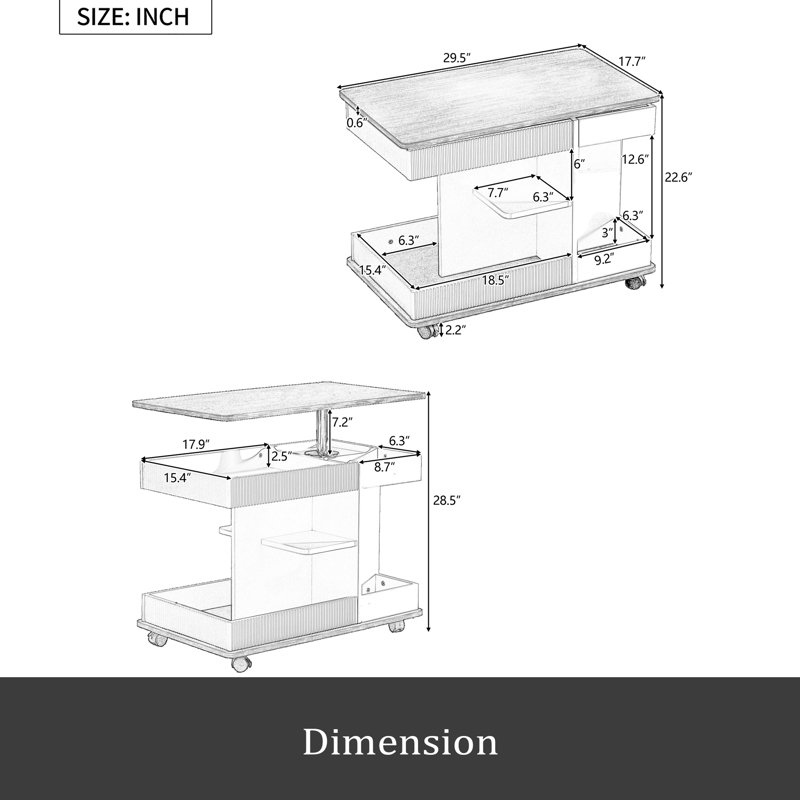 Adjustable End Table With Wheels, Modern Multifunctional Sofa Side Table With Lift-Top, 360°Rotating Top And Storage Space For Living Room, Small Space