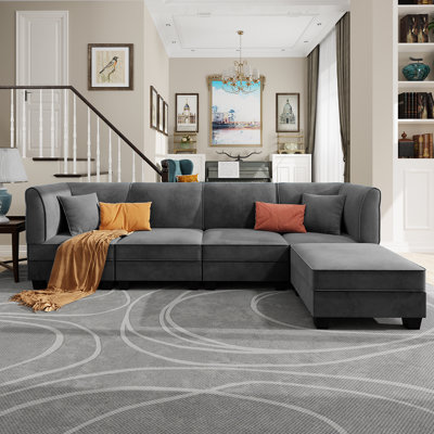 Audrye 116.5" Velvet Modular Upholstered Sectional with Ottoman
