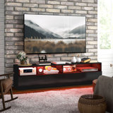 Meuble télé ultrabrillant pour téléviseurs de 75 po ou moins avec rangement noir