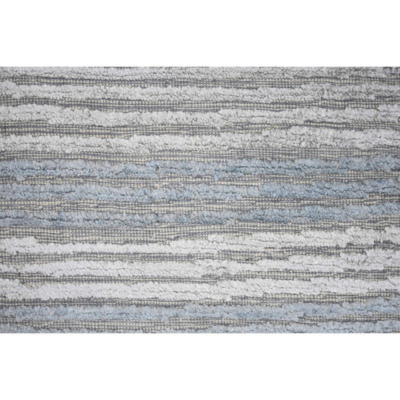 Striped Area Rug in Gray/White/Light Blue, Rectangle 10' x 14'
