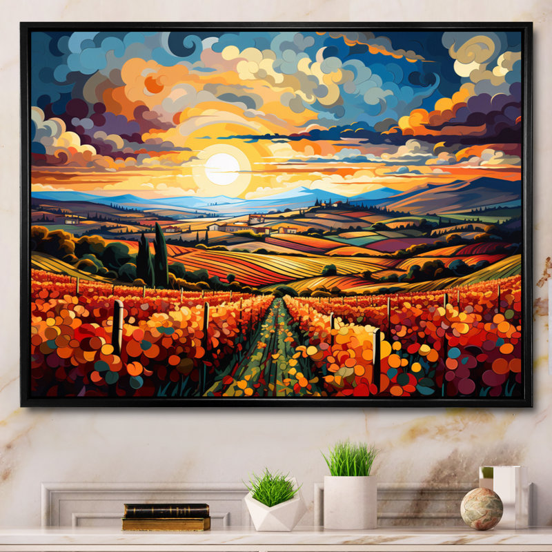 Marusja French Vineyard Symphony I - impression, H 34 po x l 44 po x P 1,5 po, Cadre flottant noir