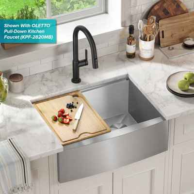 KRAUS Kore™ Workstation Farmhouse Apron Front 16 Gauge Single Bowl Kitchen Sink