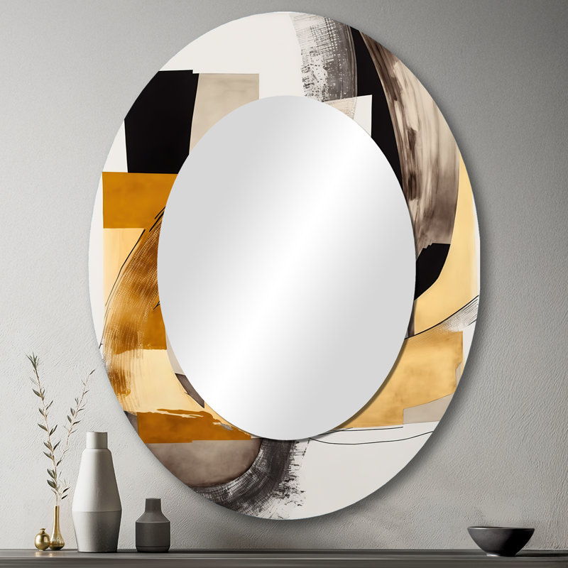 Glam Art Deco Abstract IV - Large Oval Wall Mirror On Metal, 43" x 33"