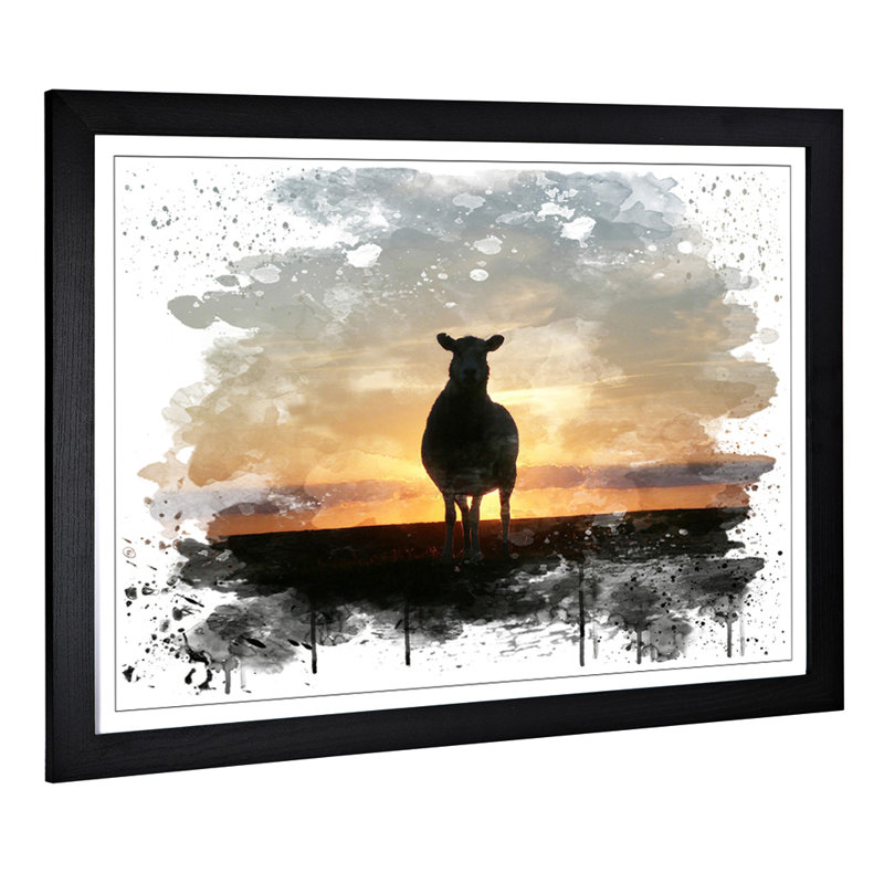 Sunset and Sheep - Wall Art, 45cm H x 62cm W, Framed Picture
