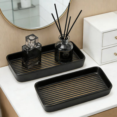 Ensemble de plateau de meuble-lavabo en céramique pour l'organisation du comptoir de salle de bain et de cuisine, plateau rayé décoratif imperméable et résistant à la chaleur pour savon, lotion, bijoux et articles essentiels