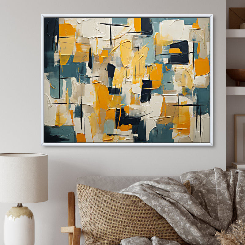 «Squared Ceremonian Abstract Expressionism I», reproduction d'art sur toile, Cadre flottant blanc