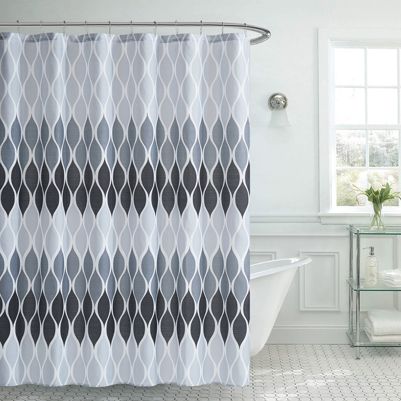 Ajalon Shower Curtain with Hooks Included, Black/Gray