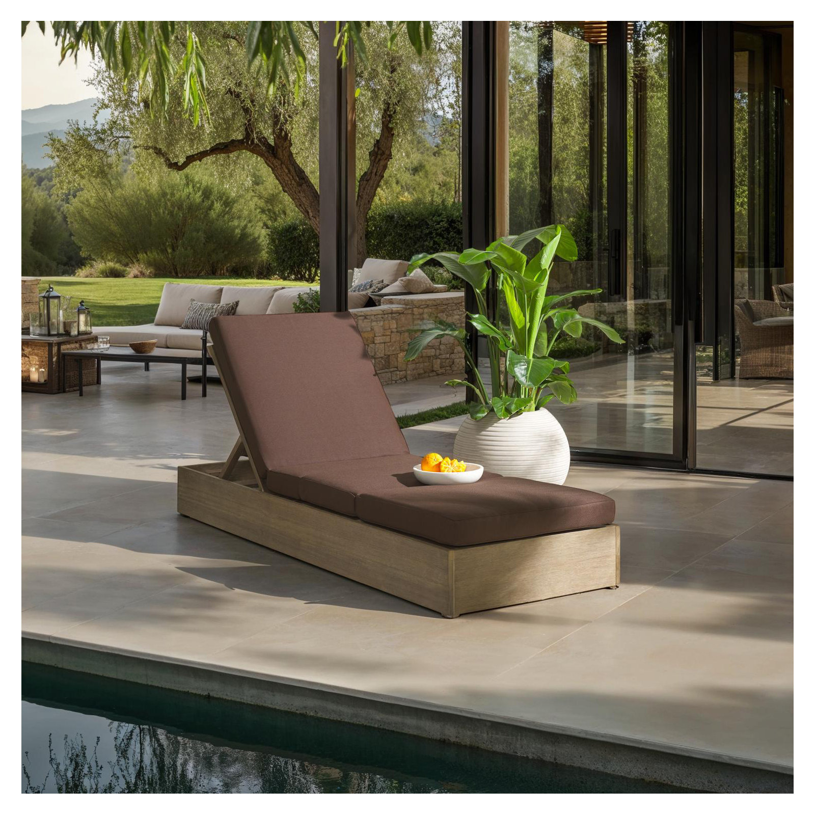 Fatima Wood Chaise Lounge Chair , Dark Brown