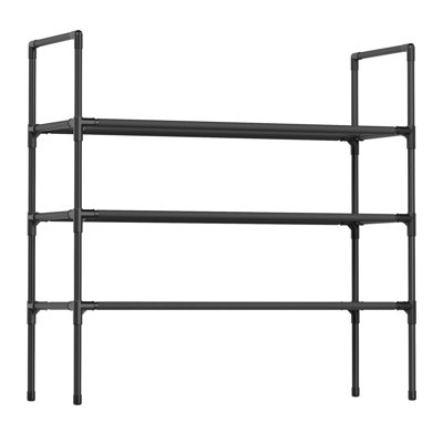 Organisateur de chaussures à 3 niveaux, étagère de rangement mince en métal, étagère à chaussures pour garde-robe ou couloir, peu encombrant, noir