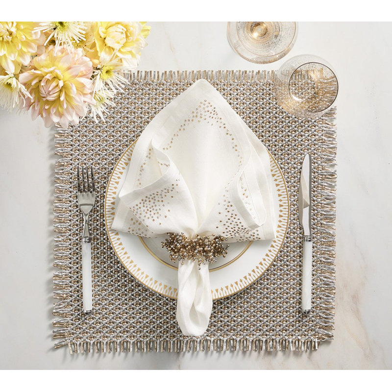 Pin Dot Linen Napkin, White/Gold/Silver