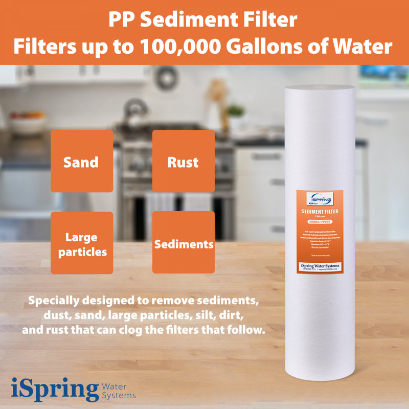 iSpring F3WGB32BDS 4,5 po x 20 po, ensemble de remplacement de filtre à eau pour toute la maison à 3 étages avec filtres à sédiments, anti-calcaire polyphosphates et blocs de carbone CTO, convient à WGB32B-DS