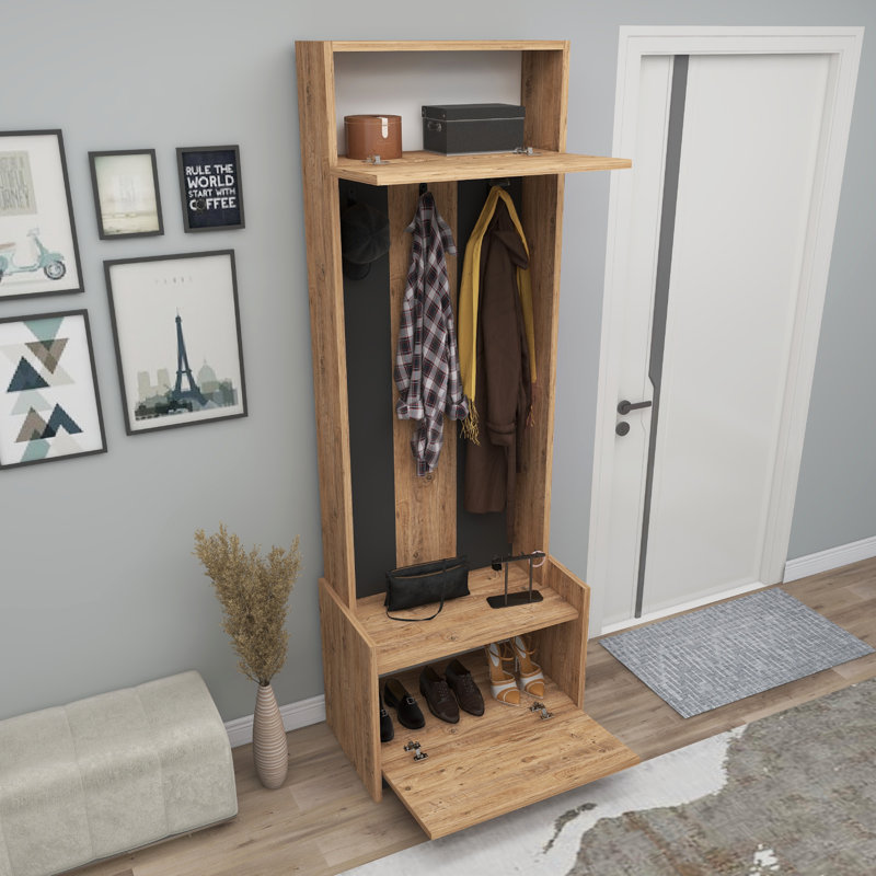 Randon Hall Tree 60cm Wide with Shoe Storage, Atlantic Pine/Anthracite
