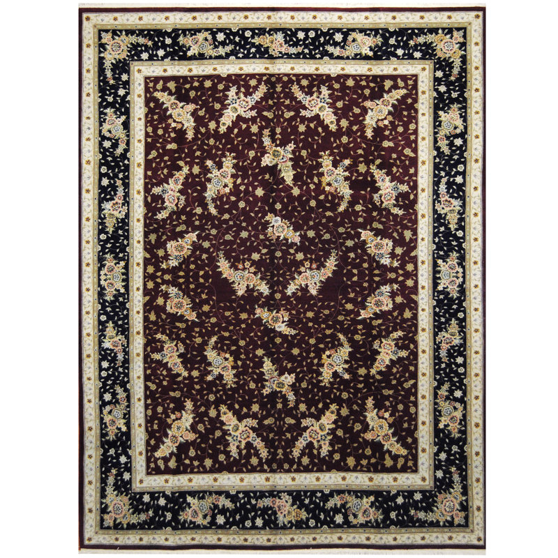 Tapis en laine et soie Tabriz fait à la main de conception unique (Inde) - 8 po 6 po x 11 po 7 po