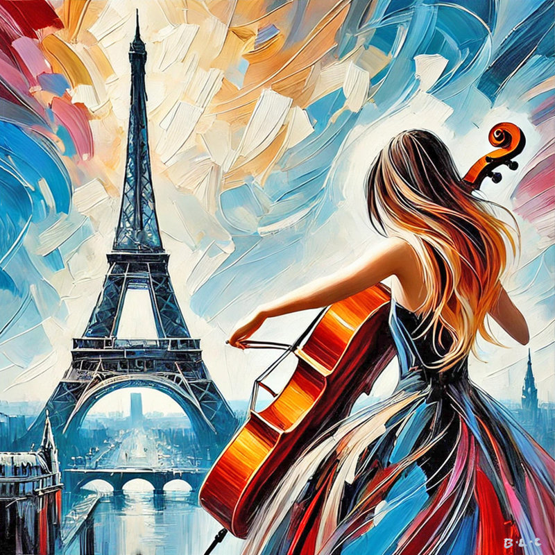 Cello Serenade in Paris, toile tendue, H 20 po x l 20 po x P 1,5 po