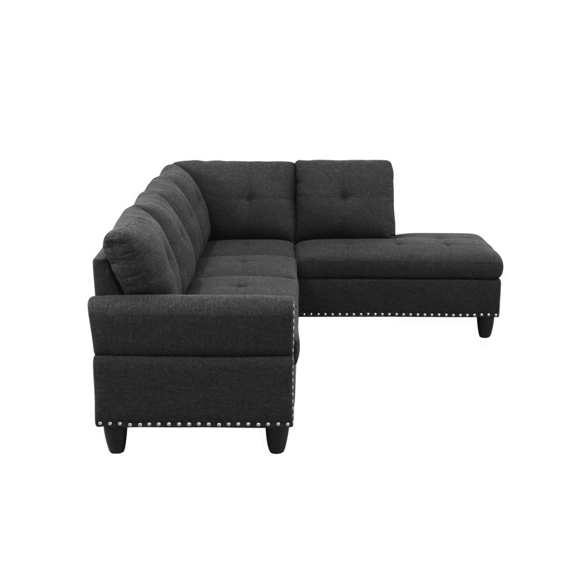 Canapé modulaire en L avec porte-gobelet en forme de L - Noir-Droite, Mousse noire, bois, Réversible, Does Not Apply
