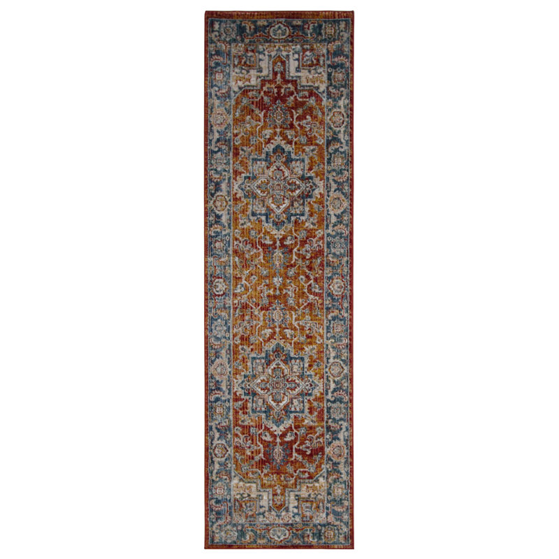 Oriental Machine-Made Red/Blue Area Rug, Runner 2'8" x 8'