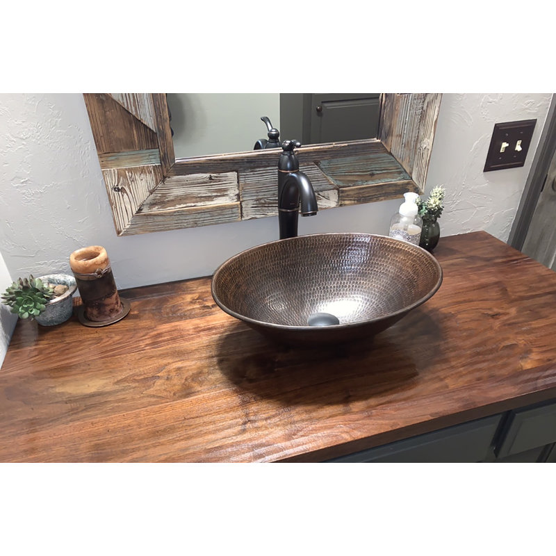 17" Oval Wired Rim Vessel Hammered Sink, Oil Rubbed Bronze