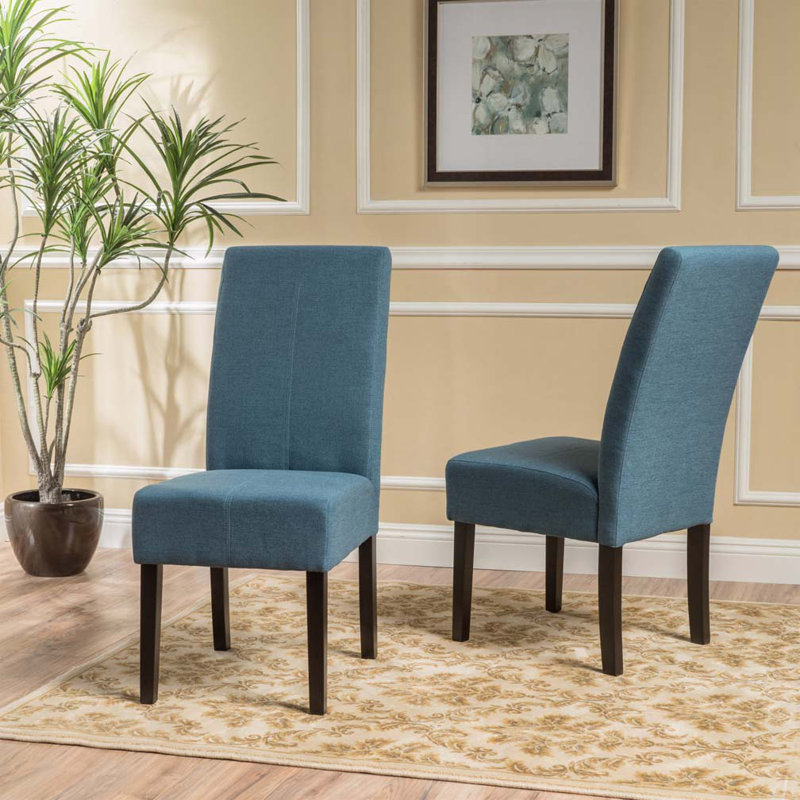 Ensemble de chaises de salle à manger rembourrées en tissu avec dossier, pieds en bois, Bleu