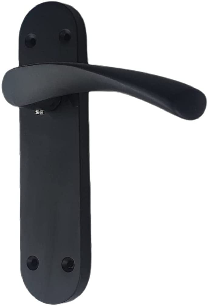 4 Sets Astrid Door Handles on Backplate in Matt Black Finish with Ball Bearing Hinges & 64mm Tubular Latch - 182mm x 45mm Backplate