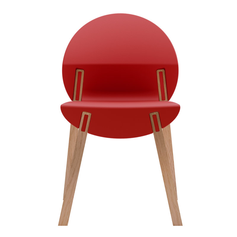 Chaises d'appoint d'extérieur Lewis avec pieds en bois et dossier circulaire, Rouge