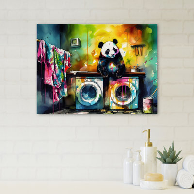 Panda noir dans la salle de lavage - impression sur toile tendue