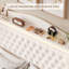 Lit plateforme Kaliya en velours, recouvert de velours, avec 2 tiroirs de rangement et tête de lit de 138 cm (54,3 po), tête de lit à oreilles et éclairage DEL, sans sommier, couleur crème.-1214299006-1214677176