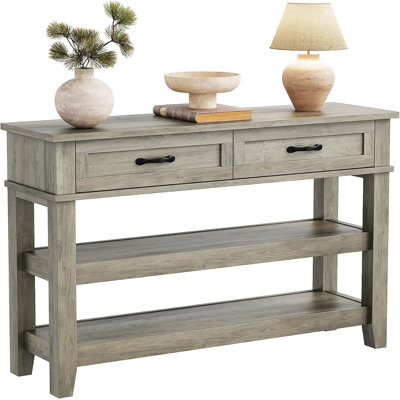 Hallway 47.2" 3-Tier Farmhouse Console Table with 2 Drawers & 3-Tier Storage, Solid Wood Entryway Sofa Table