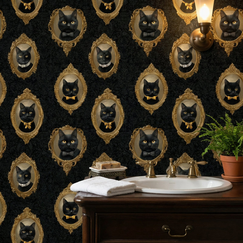 Papier peint orné de papier peint rétro Vintage Cats, Peler et coller