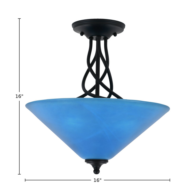 Capri Semi-Flush 3-Bulbs Shown With 16" Glass, Bleu, Noir mat