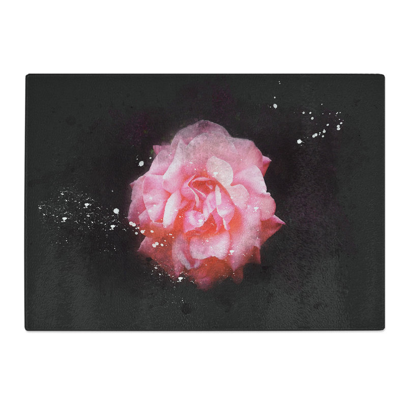 Tempered Glass Lone Pink Carnation Chopping Board, 20 cm x 28.5 cm