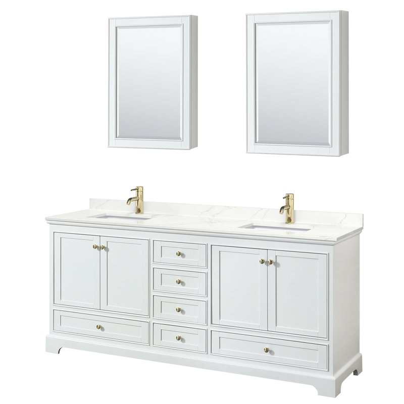 Meuble-lavabo double autoportant Deborah avec plateau en quartz, Quartz Giotto, Blanc, Noir mat