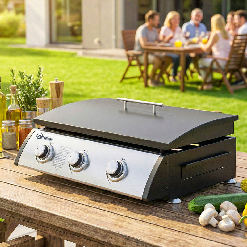 Barbecue au propane avec 3 brûleurs principaux, chariot de barbecue extérieur