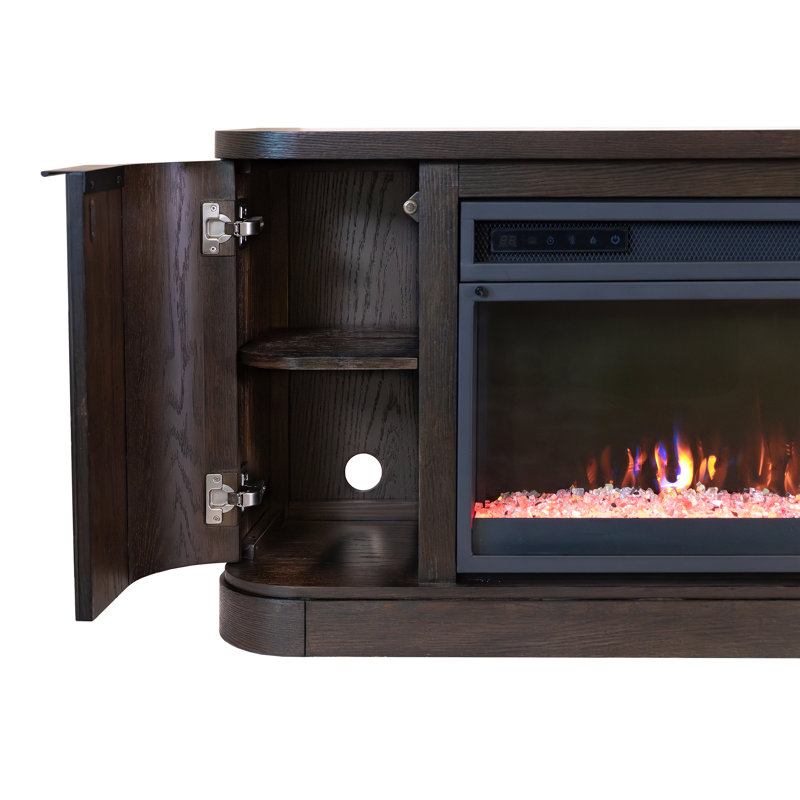 Contemporary Fireplace Console, Entertainment Storage, TV Stand, Fully Assembled, Brown, 24" H x 84" W x 15" D