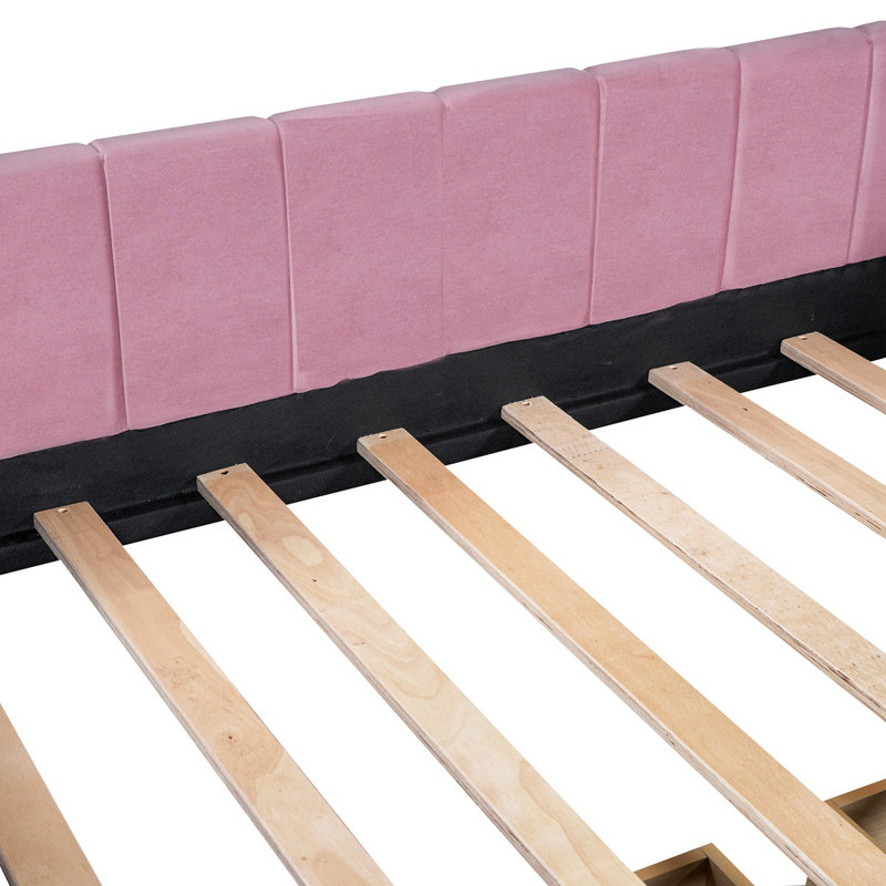 Lit de jour rembourré avec dossier ergonomique et 2 tiroirs, Rose